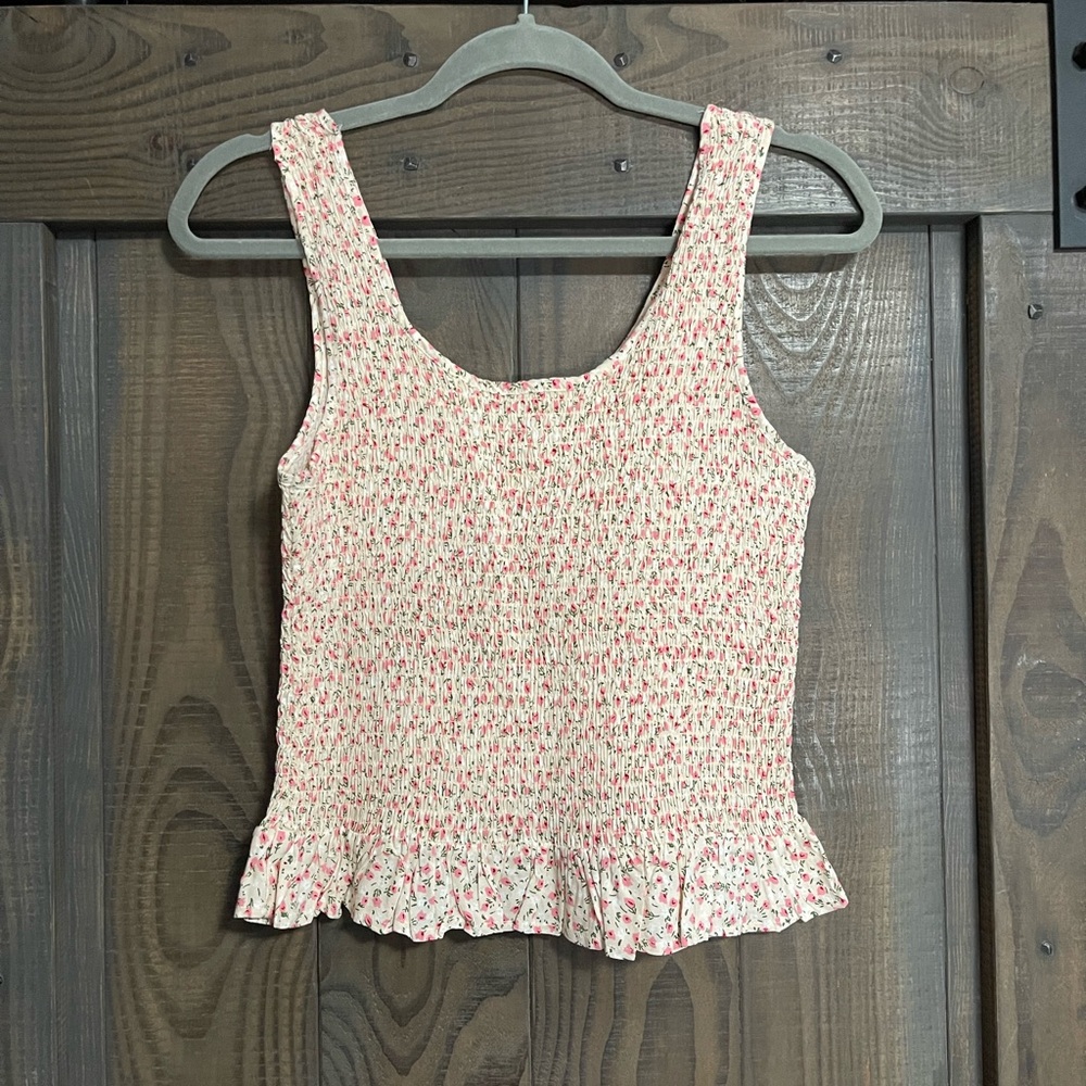 Japna Pink Floral Smocked Tank Top